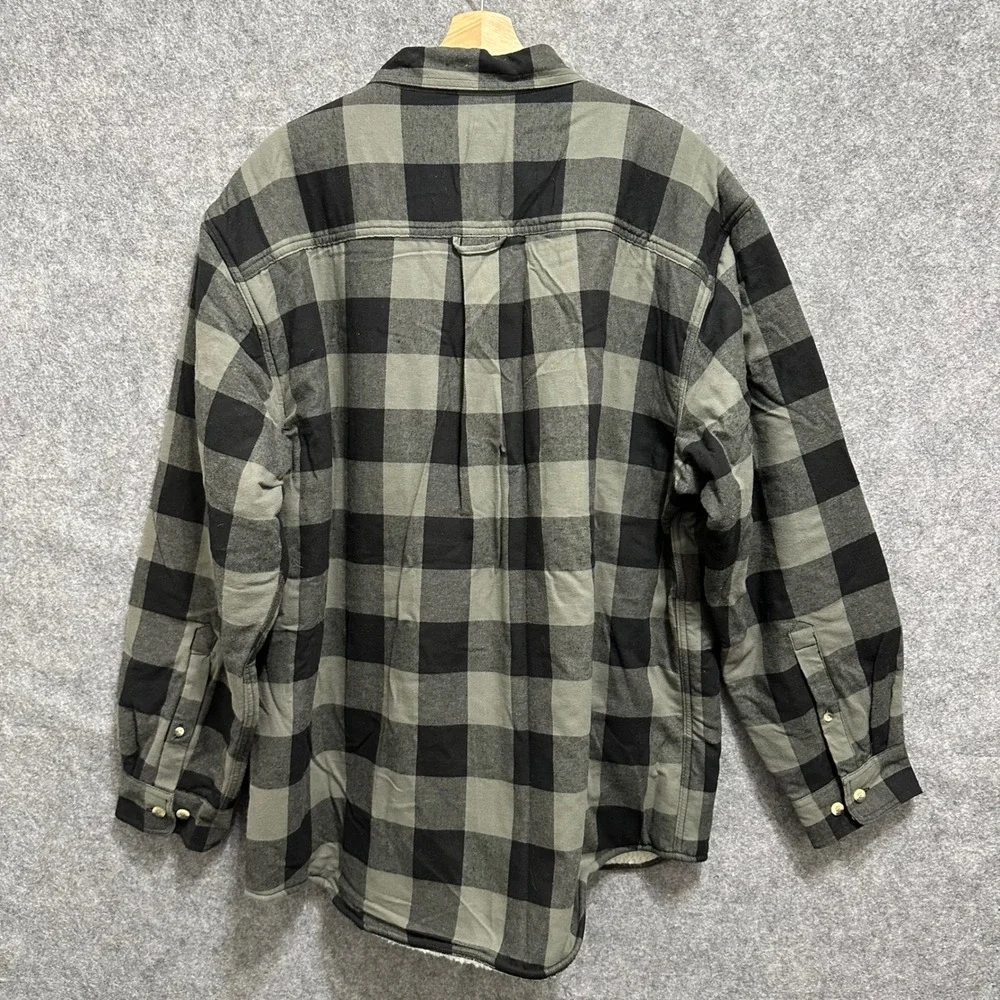 Red Head Sherpa Lined Flannel Shirt Jacket‎ Mens XL Green Buffalo Plaid Quilted